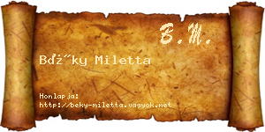 Béky Miletta névjegykártya